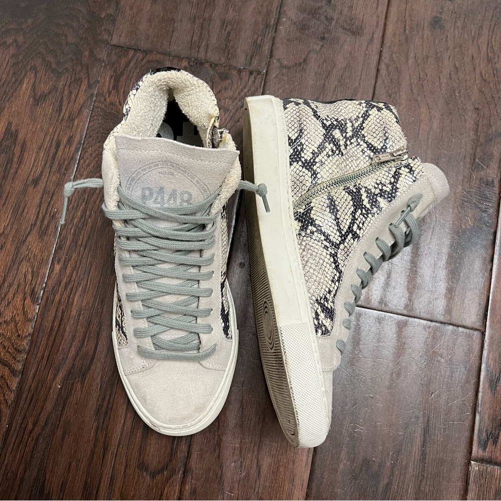 P448 Skate Snakeskin Print High Top Distressed Sneakers